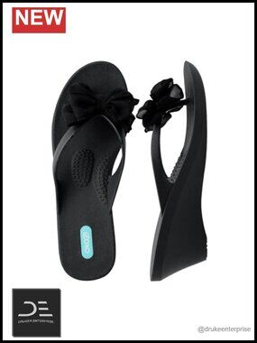 Vegan Leather Wedge Flip Flops Sandals Bow Ankle Strap